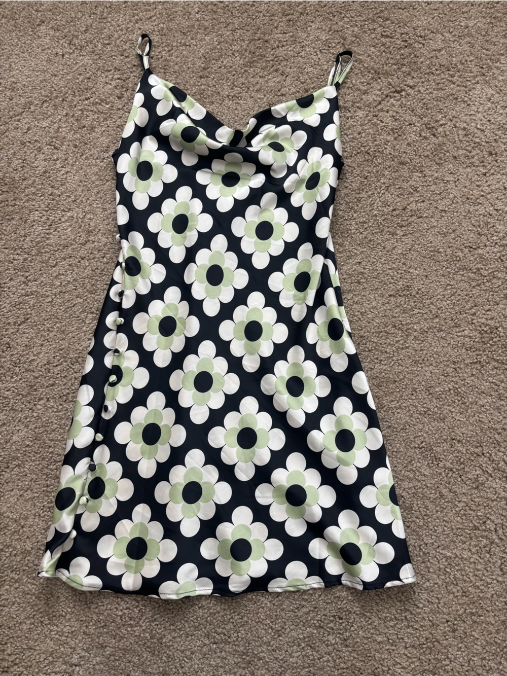Princess Polly Black Floral Slip Dress with White and Light Green Pattern